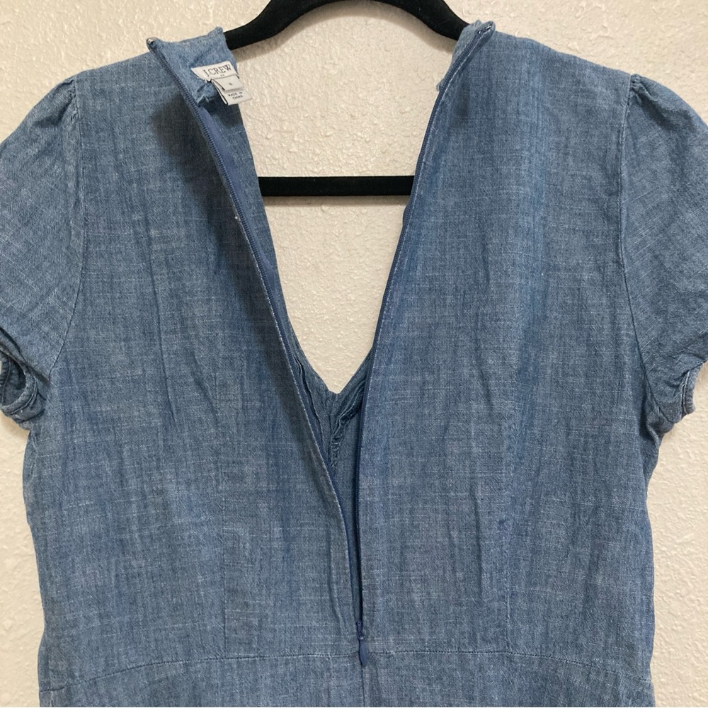 J. Crew Women’s Dress Faux-Wrap Blue Midi Demin A-Line V Neck Tie Sleeve Size 8 - Picture 9 of 16